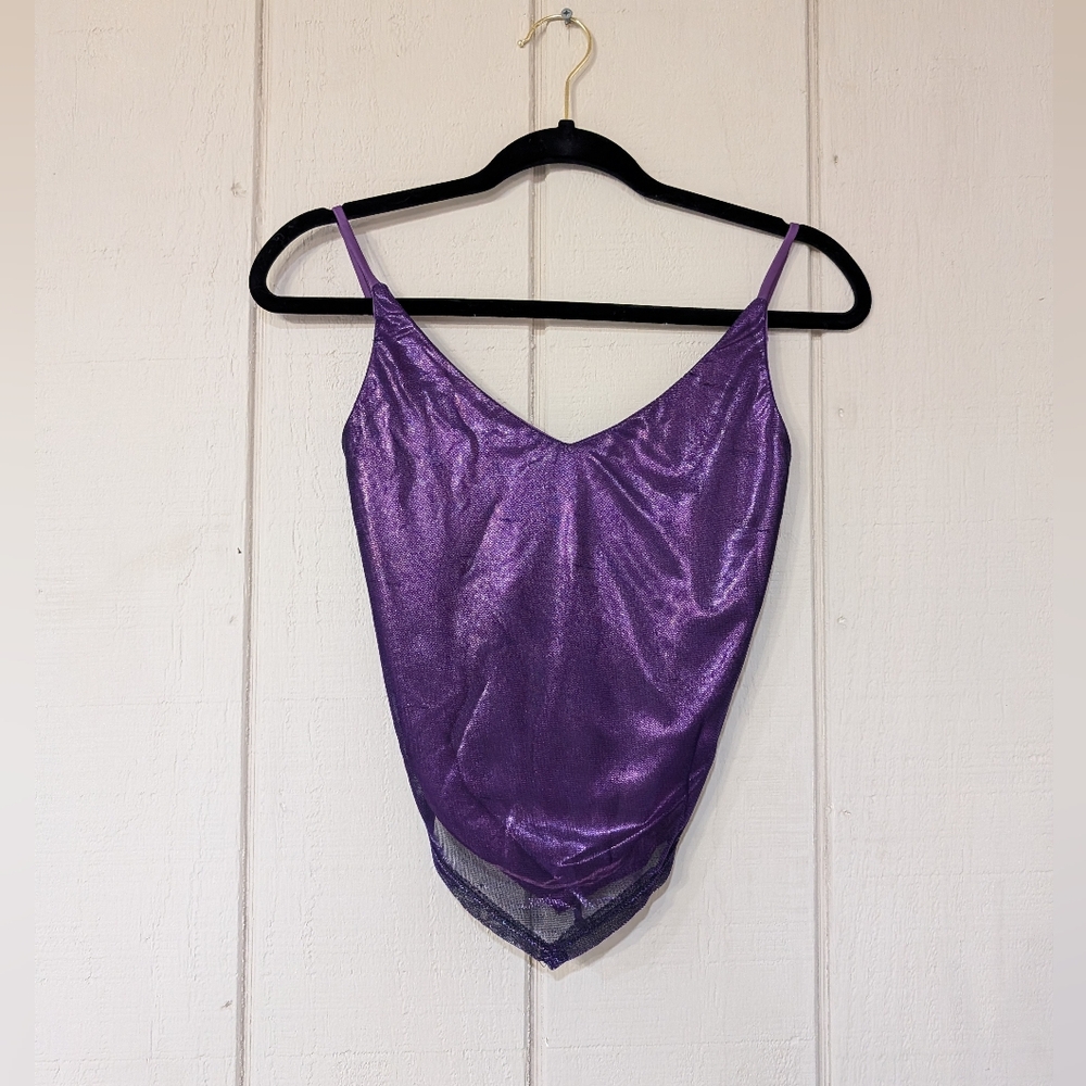 Y2K Charlotte Russe Metallic Purple Open Back‎ Top Fairy Festival Handkerchief M